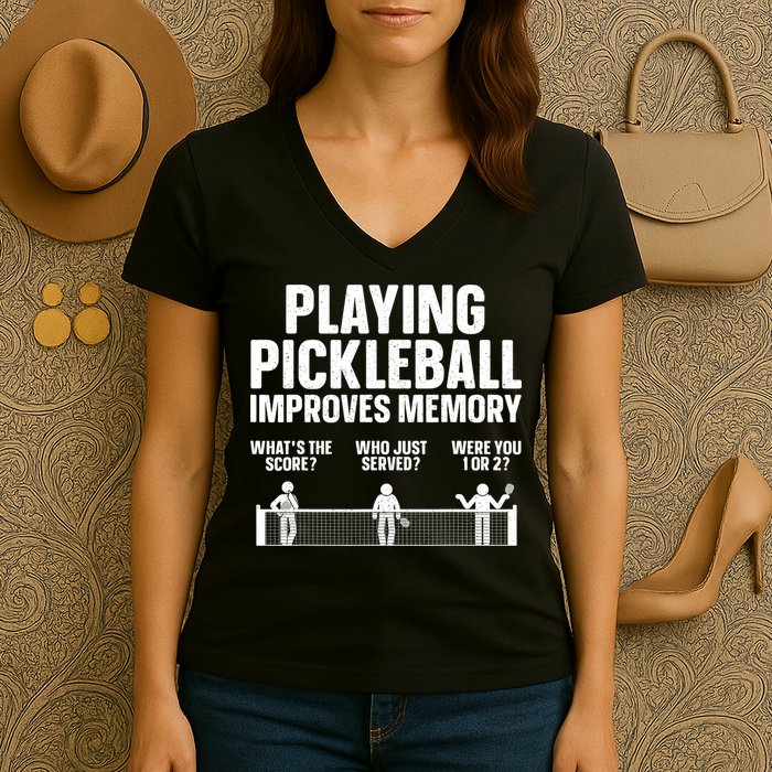 Pickleball Art Paddle Sport Pickleball Lover Women's V-Neck T-Shirt