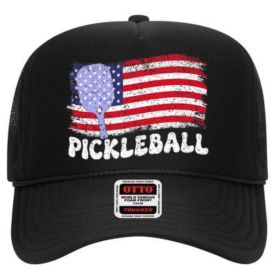 Patriotic American Pickleball Usa Flag High Crown Mesh Back Trucker Hat