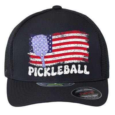 Patriotic American Pickleball Usa Flag Flexfit Unipanel Trucker Cap