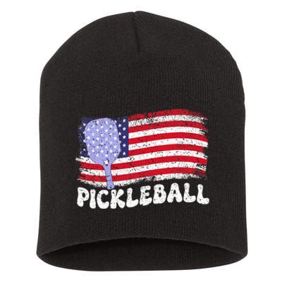 Patriotic American Pickleball Usa Flag Short Acrylic Beanie