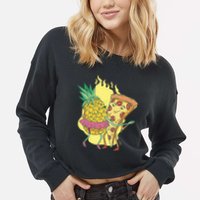Pizza And Pineapple Dancing Cropped Pullover Crew