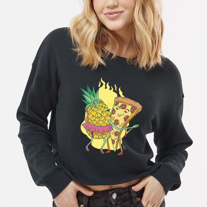 Pizza And Pineapple Dancing Cropped Pullover Crew