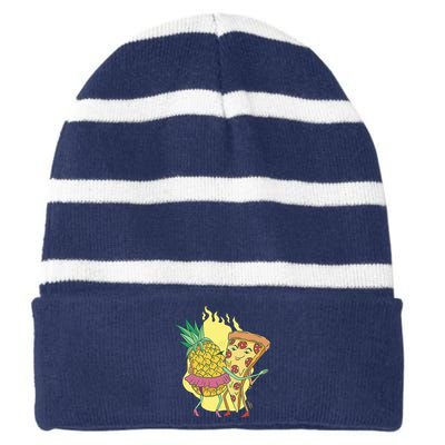 Pizza And Pineapple Dancing Striped Beanie with Solid Band