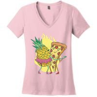 Pizza And Pineapple Dancing Women's V-Neck T-Shirt