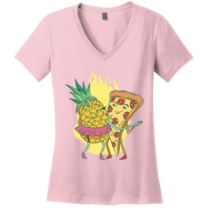 Pizza And Pineapple Dancing Women's V-Neck T-Shirt