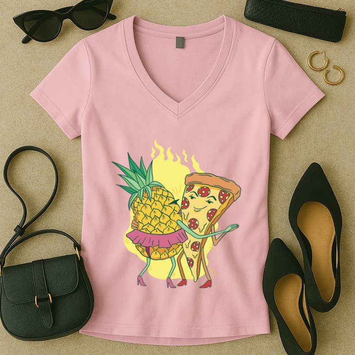 Pizza And Pineapple Dancing Women's V-Neck T-Shirt