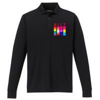 Proud Ally Pride Rainbow LGBT Ally Performance Long Sleeve Polo