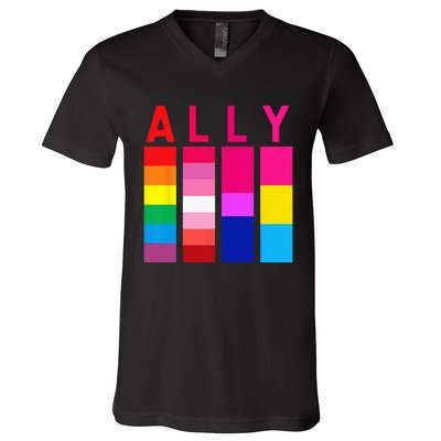 Proud Ally Pride Rainbow LGBT Ally V-Neck T-Shirt