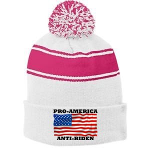 Pro America  Anti Biden , Pro America Anti Biden Stripe Pom Pom Beanie