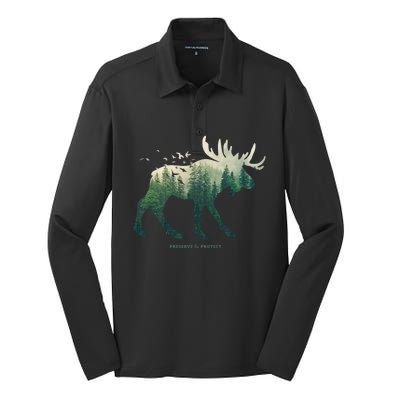 Preserve And Protect Vintage National Park Moose Cool Gift Silk Touch Performance Long Sleeve Polo