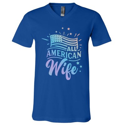 Patriotic All Proud To Be An American Wife Funny Gift V-Neck T-Shirt