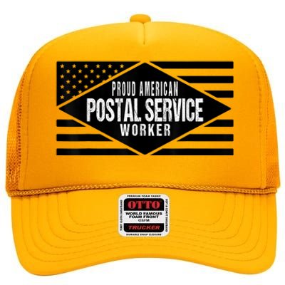 Proud American Postal Service Worker Patriotic US Flag High Crown Mesh Back Trucker Hat