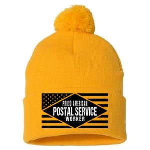 Proud American Postal Service Worker Patriotic US Flag Pom Pom 12in Knit Beanie