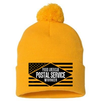 Proud American Postal Service Worker Patriotic US Flag Pom Pom 12in Knit Beanie