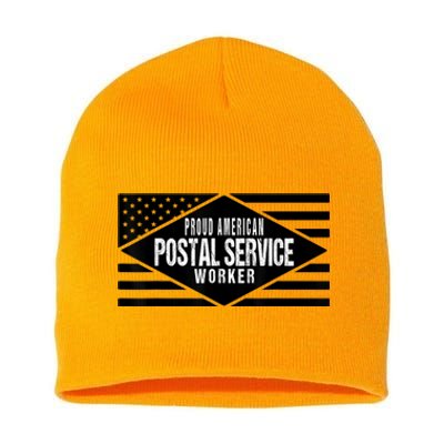 Proud American Postal Service Worker Patriotic US Flag Short Acrylic Beanie