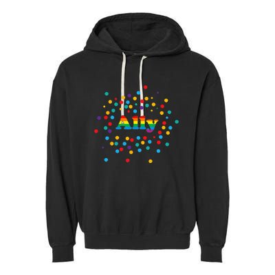 Proud Ally Pride Gay LGBTQ Ally Rainbow Garment-Dyed Fleece Hoodie