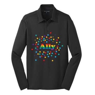 Proud Ally Pride Gay LGBTQ Ally Rainbow Silk Touch Performance Long Sleeve Polo