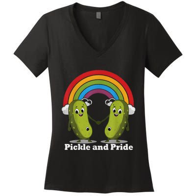 Pickle And Pride Pride Month Lgbtq Rainbow Funny Saying Women's V-Neck T-Shirt