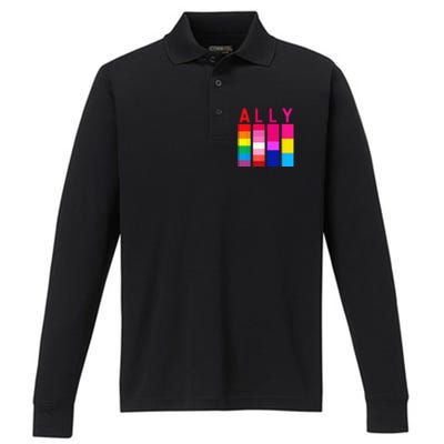 Proud Ally Pride Rainbow LGBT Ally Performance Long Sleeve Polo