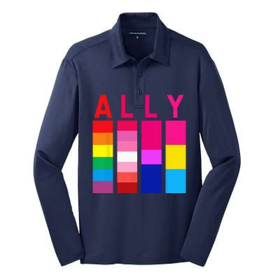 Proud Ally Pride Rainbow LGBT Ally Silk Touch Performance Long Sleeve Polo