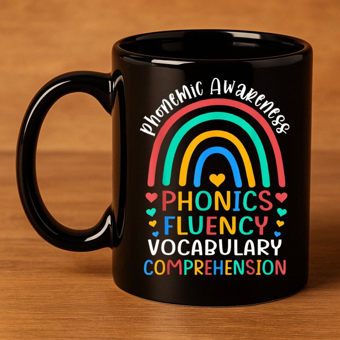 Phonemic Awareness Phonics Fluency Vocabulary Comprehension 11oz C Handle Ceramic Mug