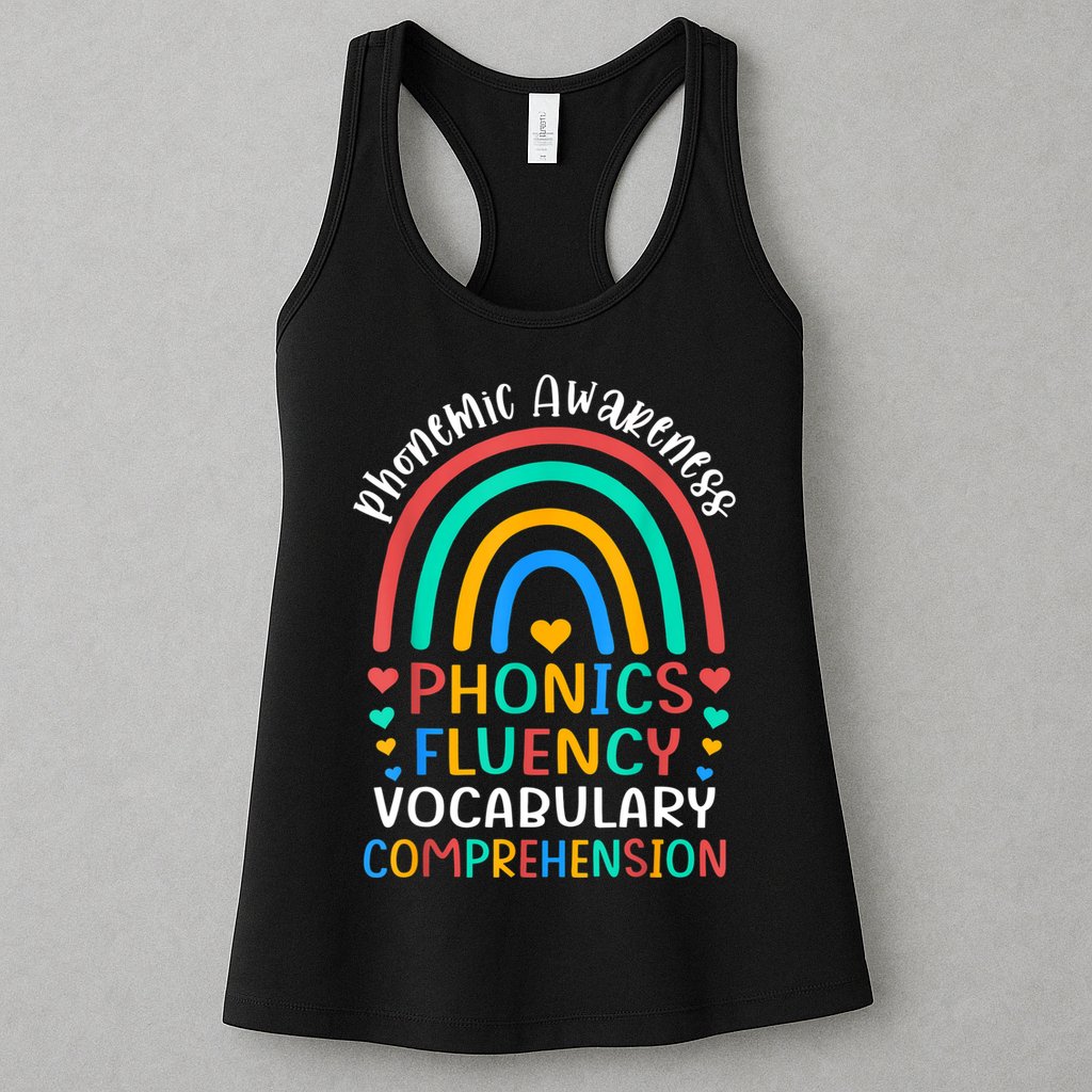 Phonemic Awareness Phonics Fluency Vocabulary Comprehension Womens Tank Top