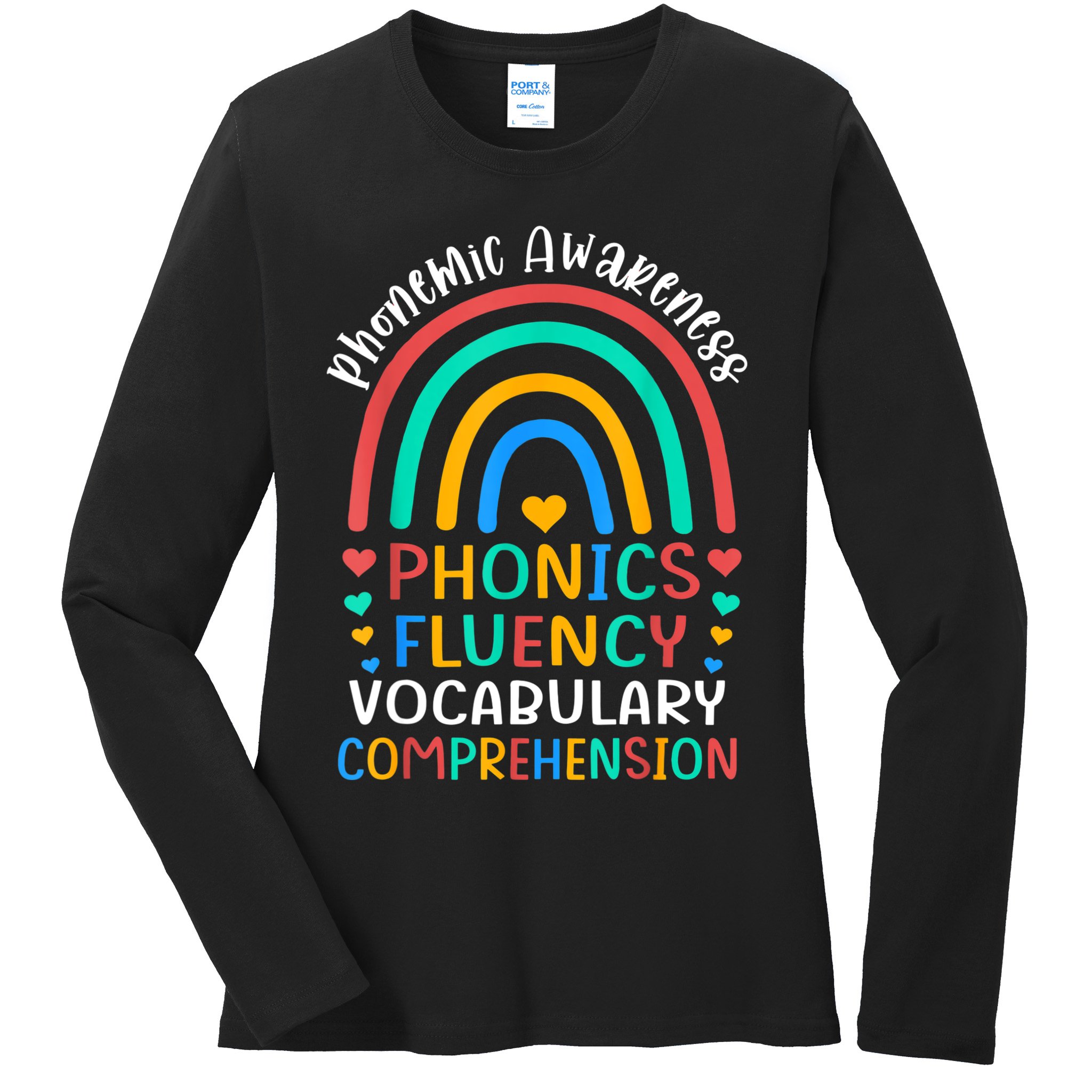 Phonemic Awareness Phonics Fluency Vocabulary Comprehension Ladies Long Sleeve Shirt