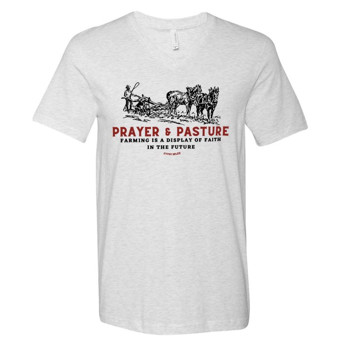 Prayer And Pasture Farmers Wife Gifts V-Neck T-Shirt