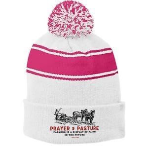 Prayer And Pasture Farmers Wife Gifts Stripe Pom Pom Beanie