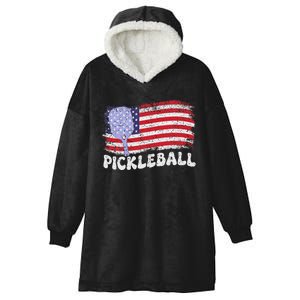 Patriotic American Pickleball Usa Flag 4th Of July Hooded Wearable Blanket