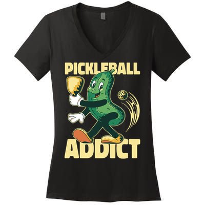 Pickleball Addict Women's V-Neck T-Shirt