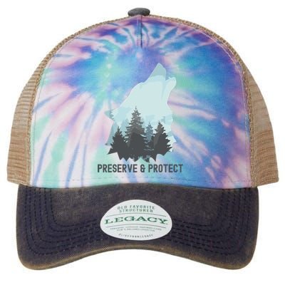 Preserve And Protect Wolf Forest Wildlife Conservation Legacy Tie Dye Trucker Hat