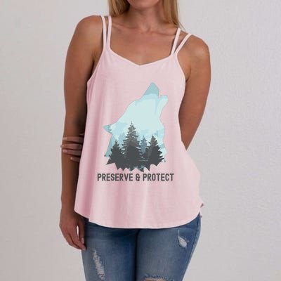 Preserve And Protect Wolf Forest Wildlife Conservation Women's Strappy Tank