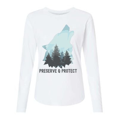 Preserve And Protect Wolf Forest Wildlife Conservation Womens Cotton Relaxed Long Sleeve T-Shirt