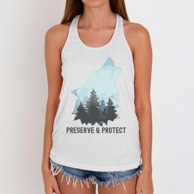 Preserve And Protect Wolf Forest Wildlife Conservation Women's Knotted Racerback Tank