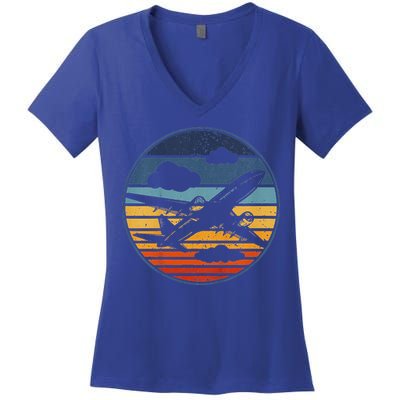 Plane Aviation Planes Lover Women's V-Neck T-Shirt