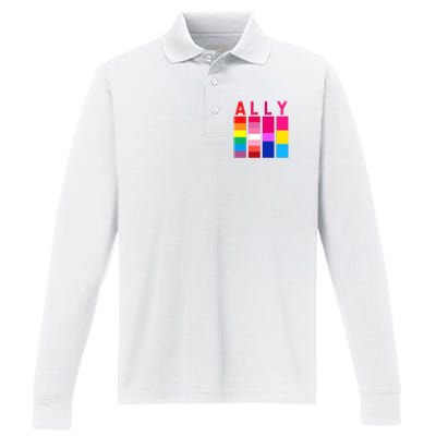 Proud Ally Pride Rainbow LGBT Ally Performance Long Sleeve Polo