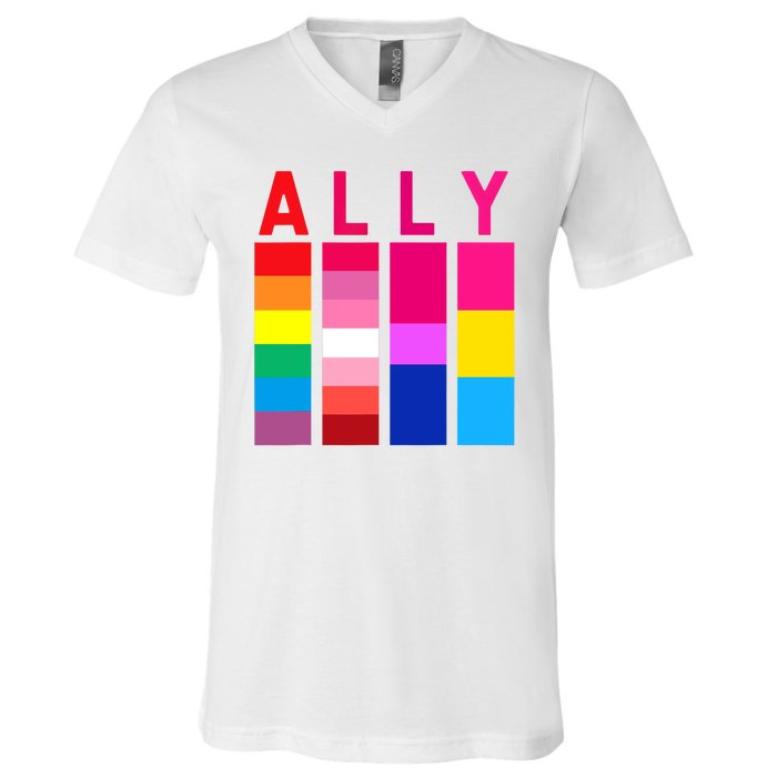 Proud Ally Pride Rainbow LGBT Ally V-Neck T-Shirt