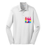 Proud Ally Pride Rainbow LGBT Ally Silk Touch Performance Long Sleeve Polo