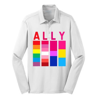 Proud Ally Pride Rainbow LGBT Ally Silk Touch Performance Long Sleeve Polo