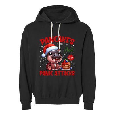 Pancakes And Panic Attacks Funny Moo Deng Pancake Christmas Garment-Dyed Fleece Hoodie