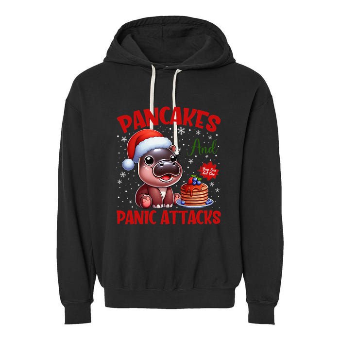 Pancakes And Panic Attacks Funny Moo Deng Pancake Christmas Garment-Dyed Fleece Hoodie