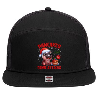 Pancakes And Panic Attacks Funny Moo Deng Pancake Christmas 7 Panel Mesh Trucker Snapback Hat