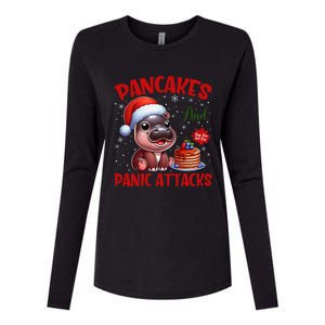 Pancakes And Panic Attacks Funny Moo Deng Pancake Christmas Womens Cotton Relaxed Long Sleeve T-Shirt