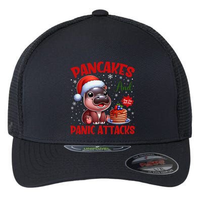 Pancakes And Panic Attacks Funny Moo Deng Pancake Christmas Flexfit Unipanel Trucker Cap