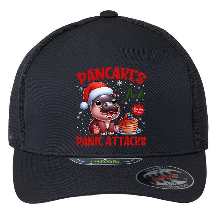 Pancakes And Panic Attacks Funny Moo Deng Pancake Christmas Flexfit Unipanel Trucker Cap