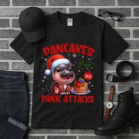 Pancakes And Panic Attacks Funny Moo Deng Pancake Christmas Tall T-Shirt