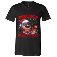 Pancakes And Panic Attacks Funny Moo Deng Pancake Christmas V-Neck T-Shirt