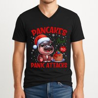 Pancakes And Panic Attacks Funny Moo Deng Pancake Christmas V-Neck T-Shirt
