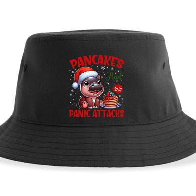 Pancakes And Panic Attacks Funny Moo Deng Pancake Christmas Sustainable Bucket Hat